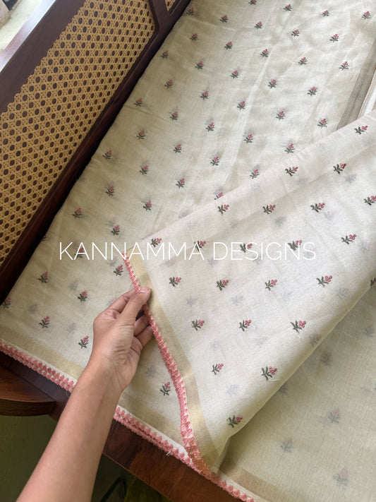 Mul Chanderi Tissue Saree - Cream & Peach
