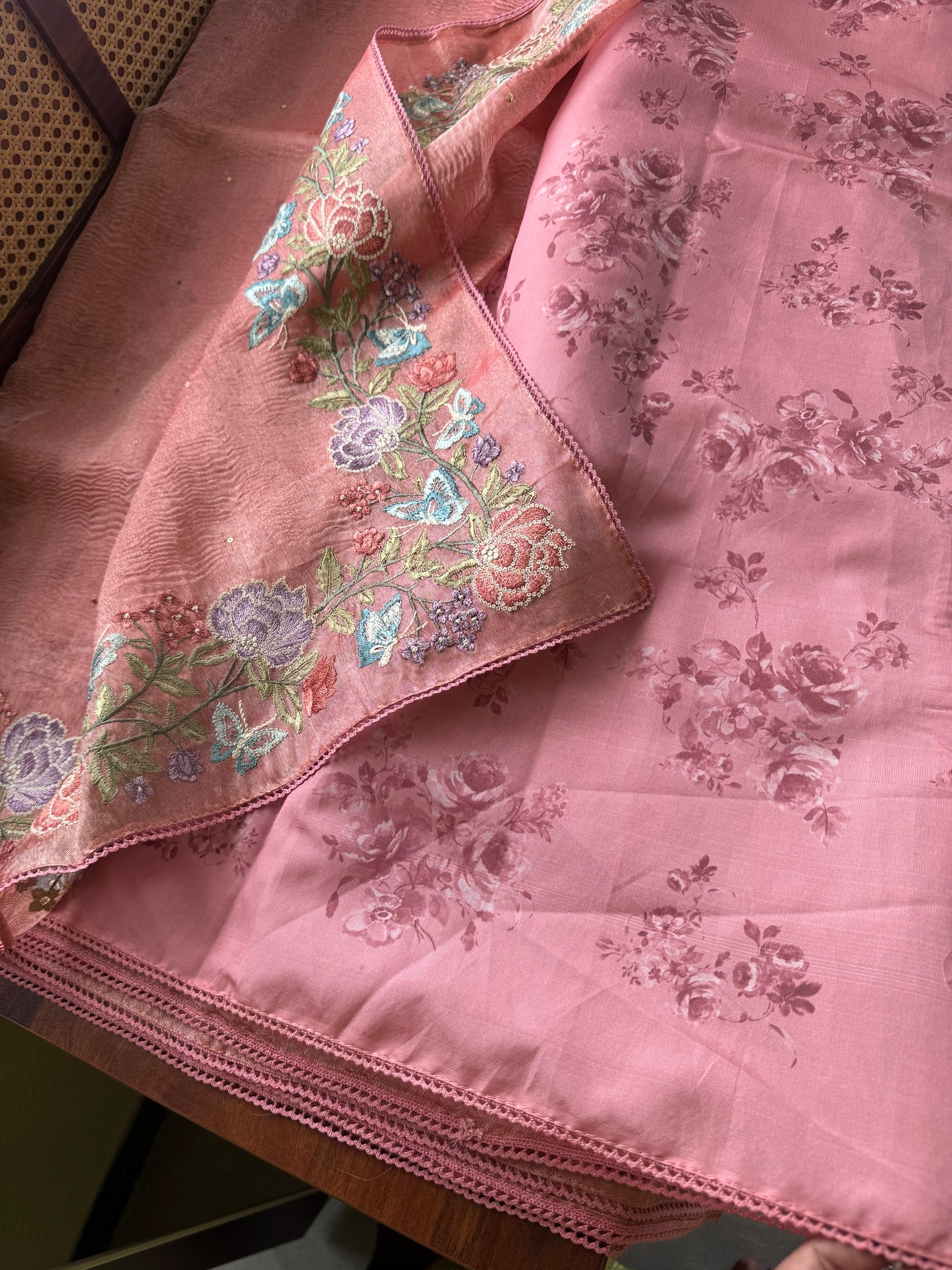 Butterfly Bloom Tissue Saree - Peach