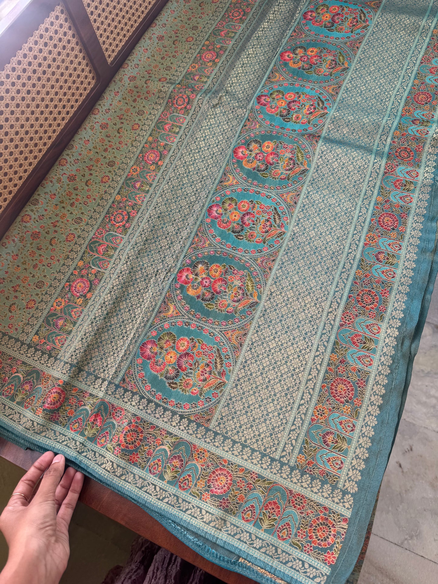 Luxe Pashmina Style Semi Silk Saree - Blue