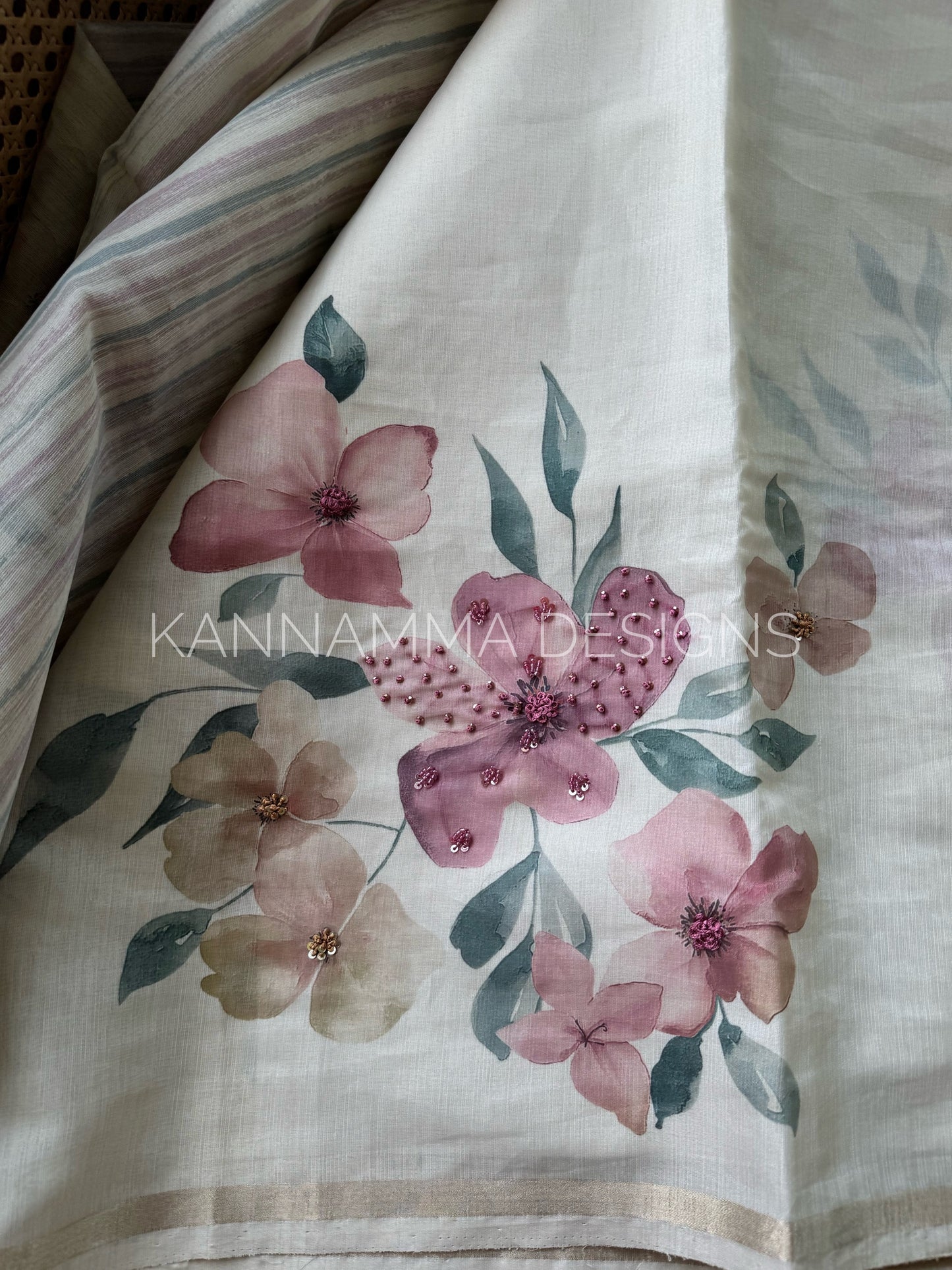 Floral Semi Linen Saree