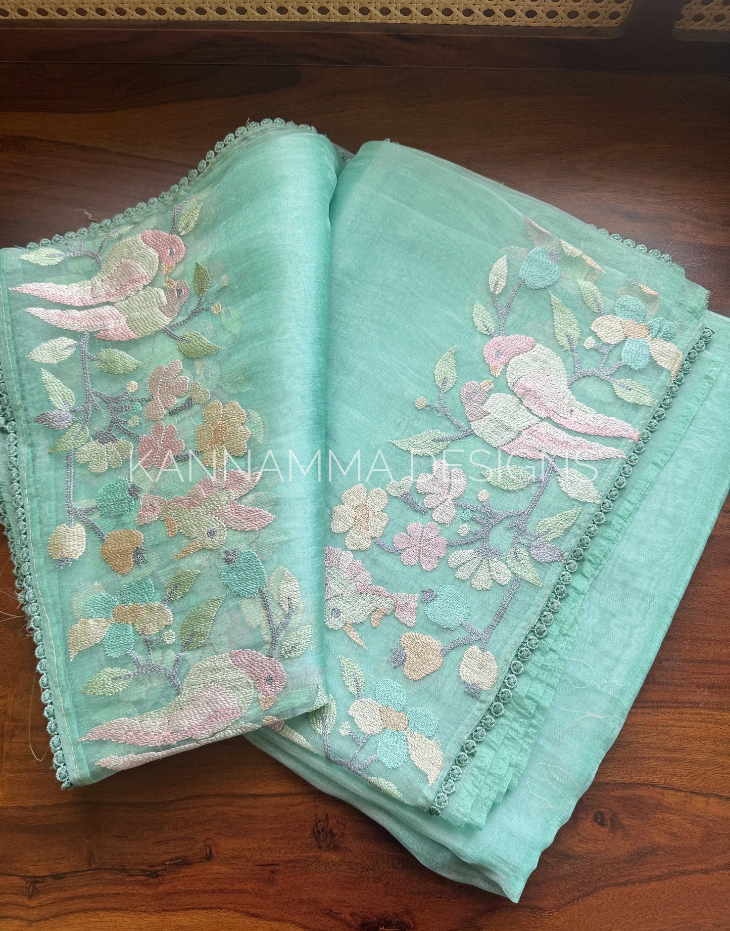 Tissue Organza Saree -Turquoise Blue to Green