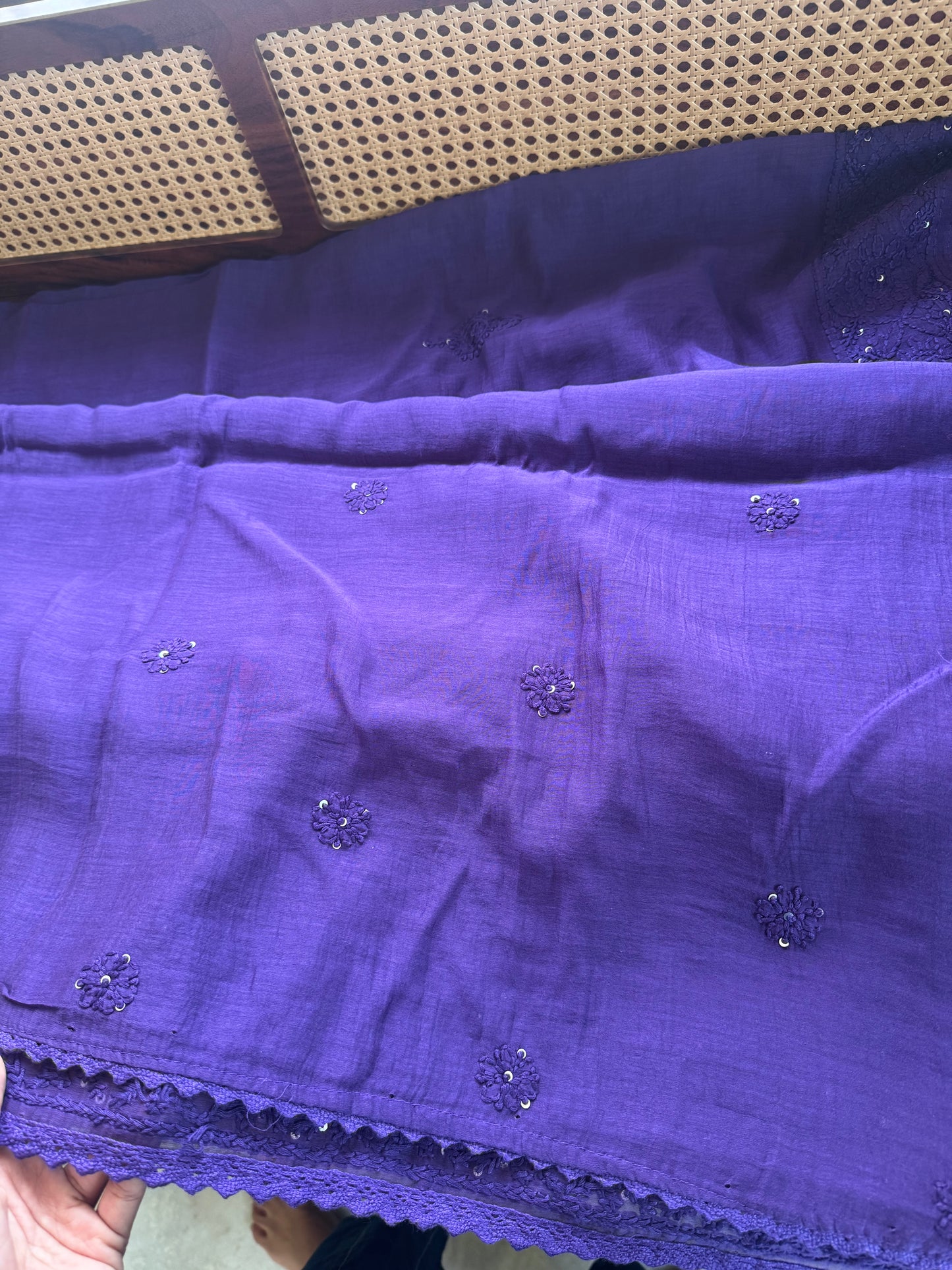 Pure Mul Chanderi Chikankari Saree - Violet