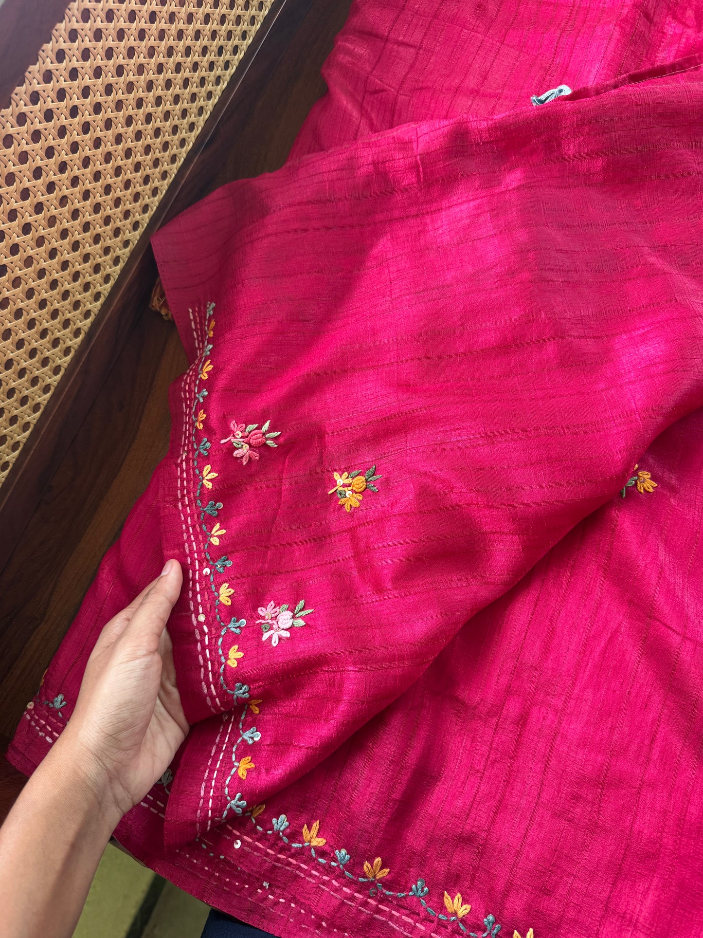 Premium Tussar Blend Saree with Handwork - Pink