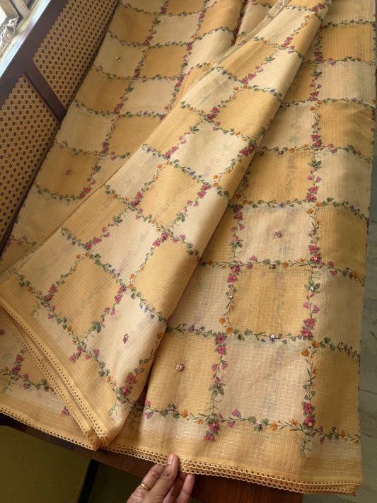 Soft Printed Kota Saree - Yellow