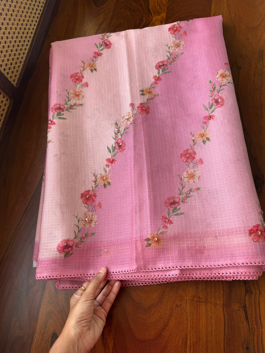 Soft Printed Kota Saree - Pink