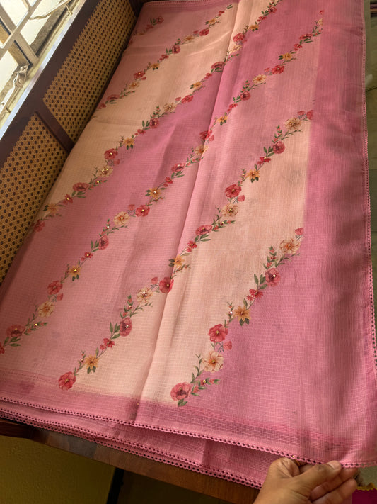 Soft Printed Kota Saree - Pink