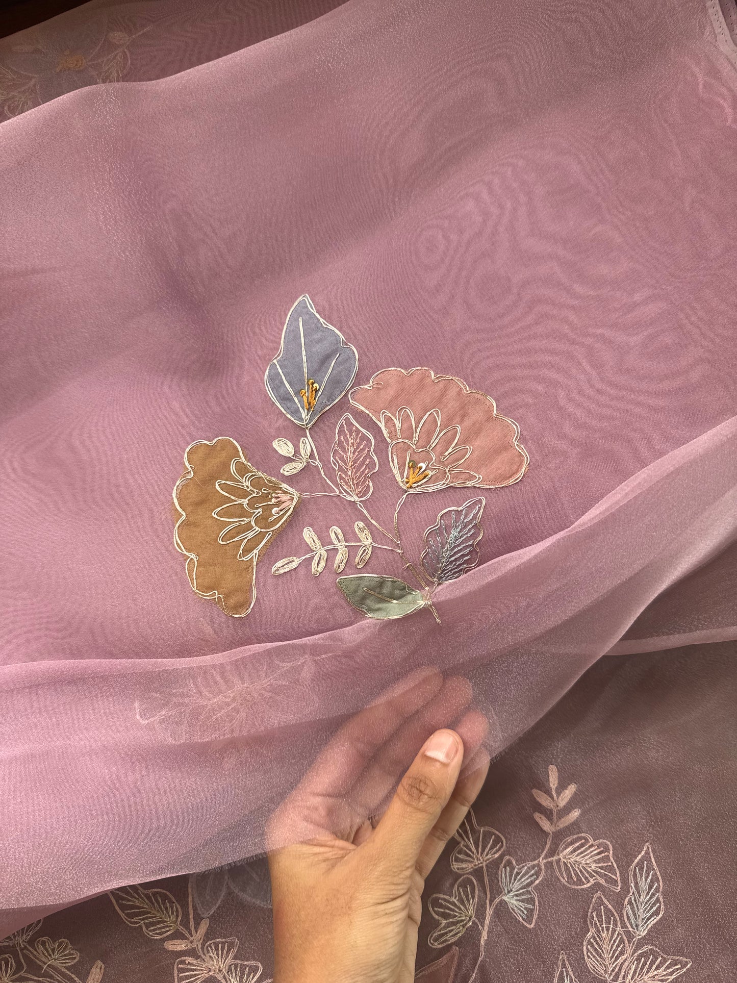 Tissue Organza Saree with appliqué work - Pink