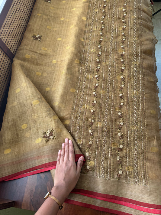 Premium Tissue Linen Sarees with heavy blouse - Mustard Yellow