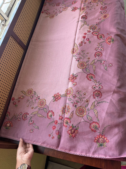 Soft Printed Kota Saree - Pink