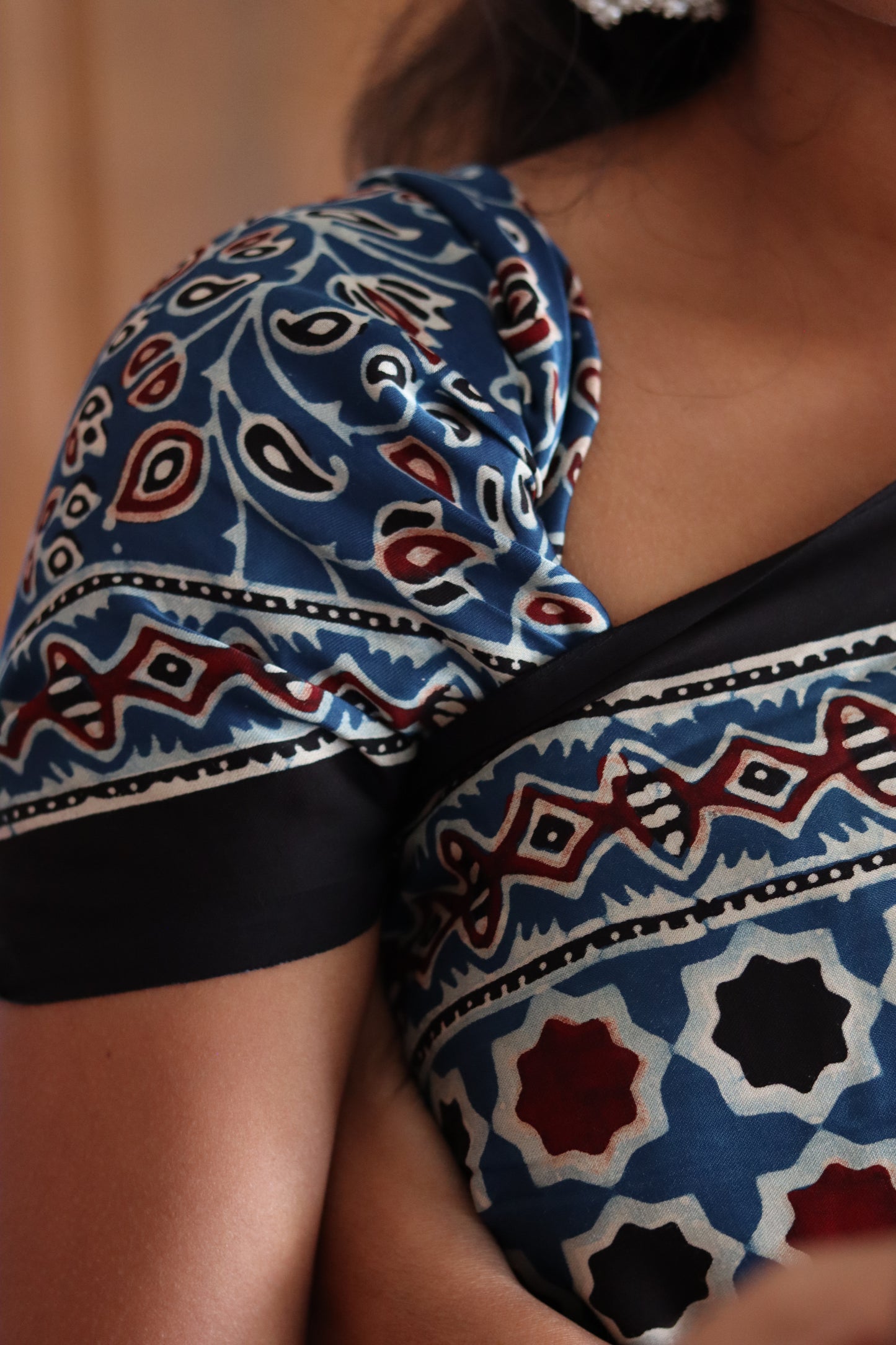Ajrakh Modal Silk Saree - Blue