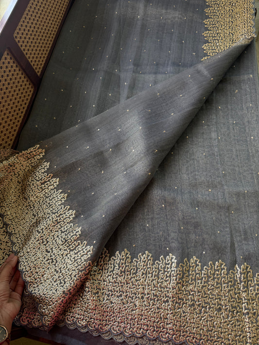 Luxe Sequin Georgette Saree - Elephant Grey