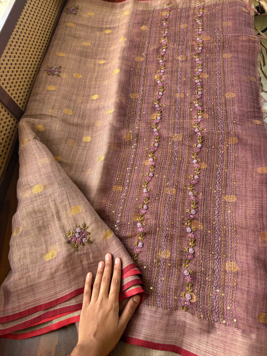 Premium Tissue Linen Sarees with heavy blouse - Lavender