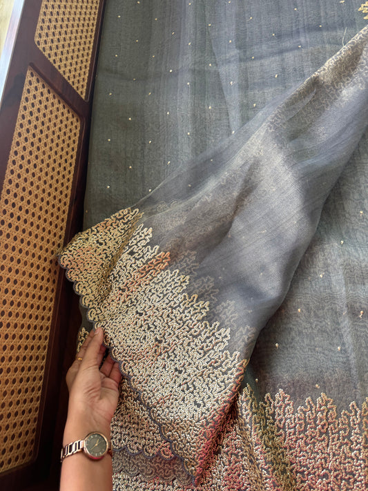 Luxe Sequin Georgette Saree - Elephant Grey