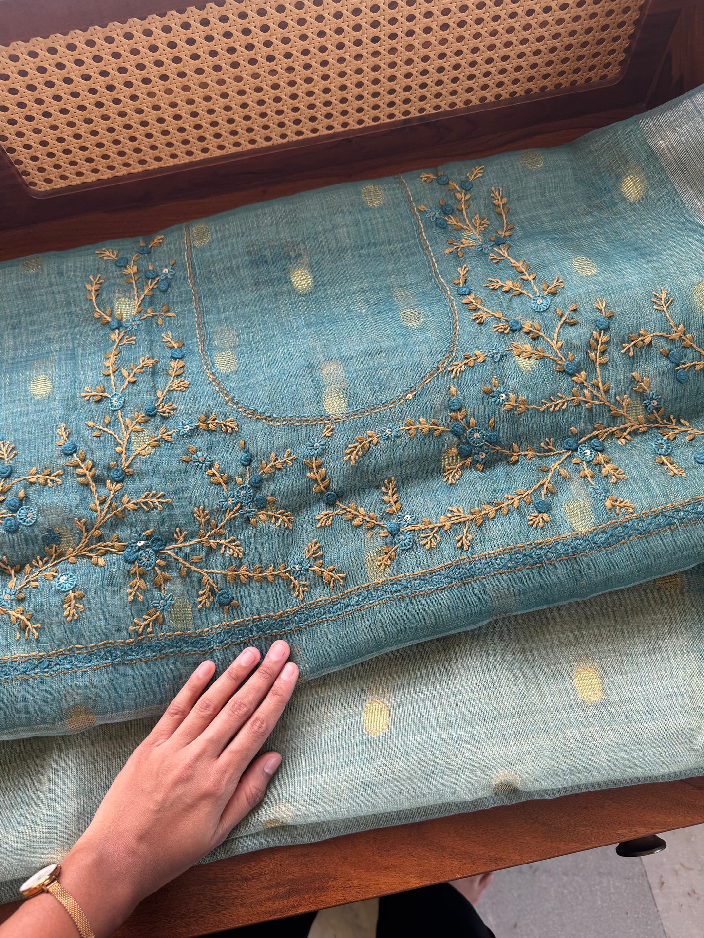 Premium Tissue Linen Sarees with heavy blouse - Blue