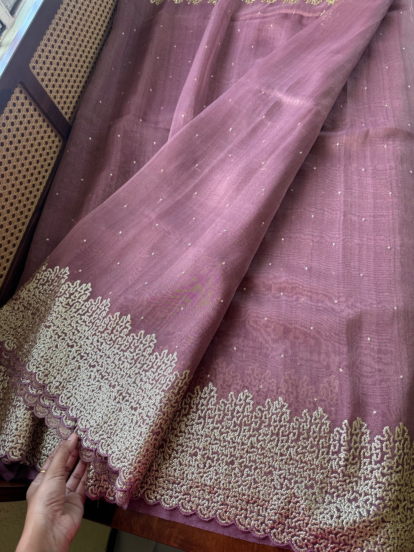 Luxe Sequin Georgette Saree - Mauve Purple