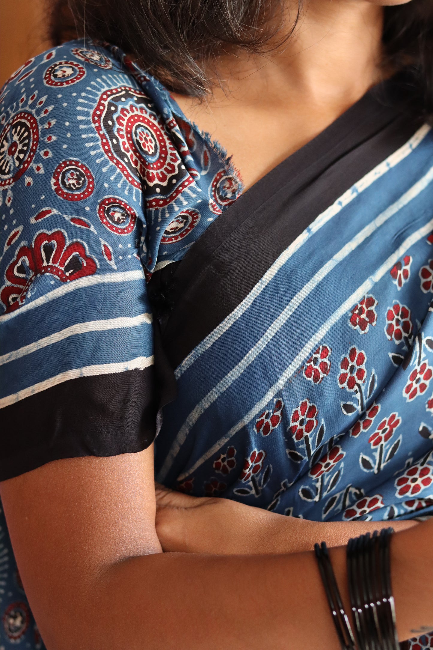 Ajrakh Modal Silk Saree - Blue