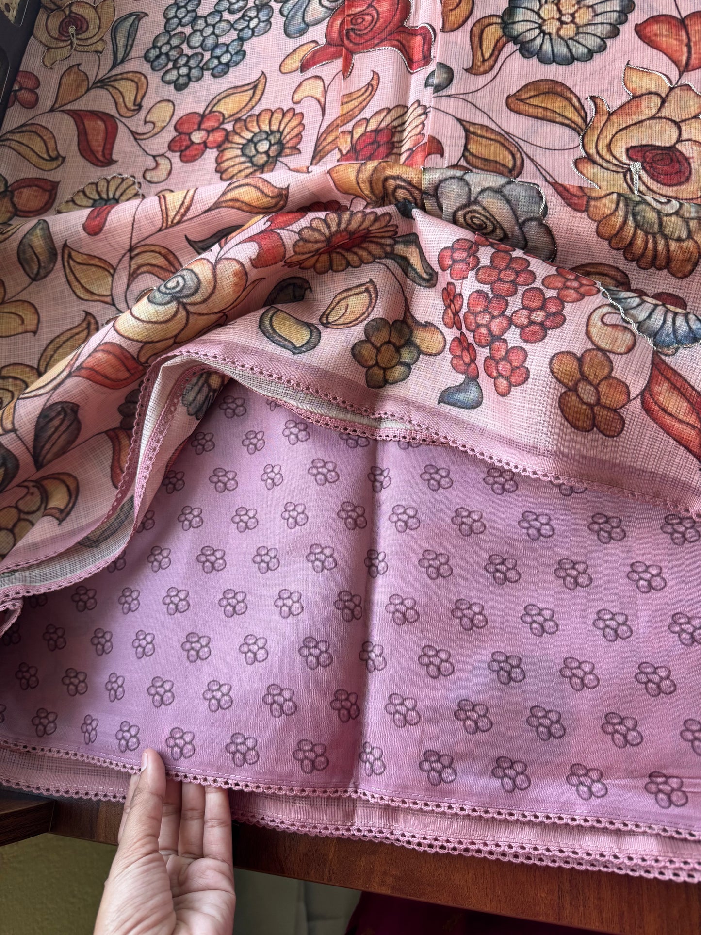 Soft Printed Kota Saree - Pastel Pink