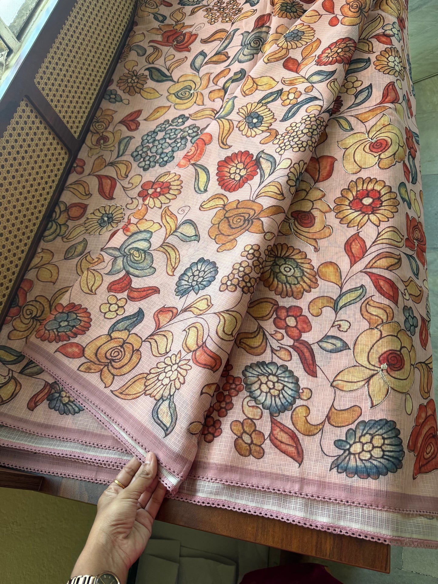 Soft Printed Kota Saree - Pastel Pink