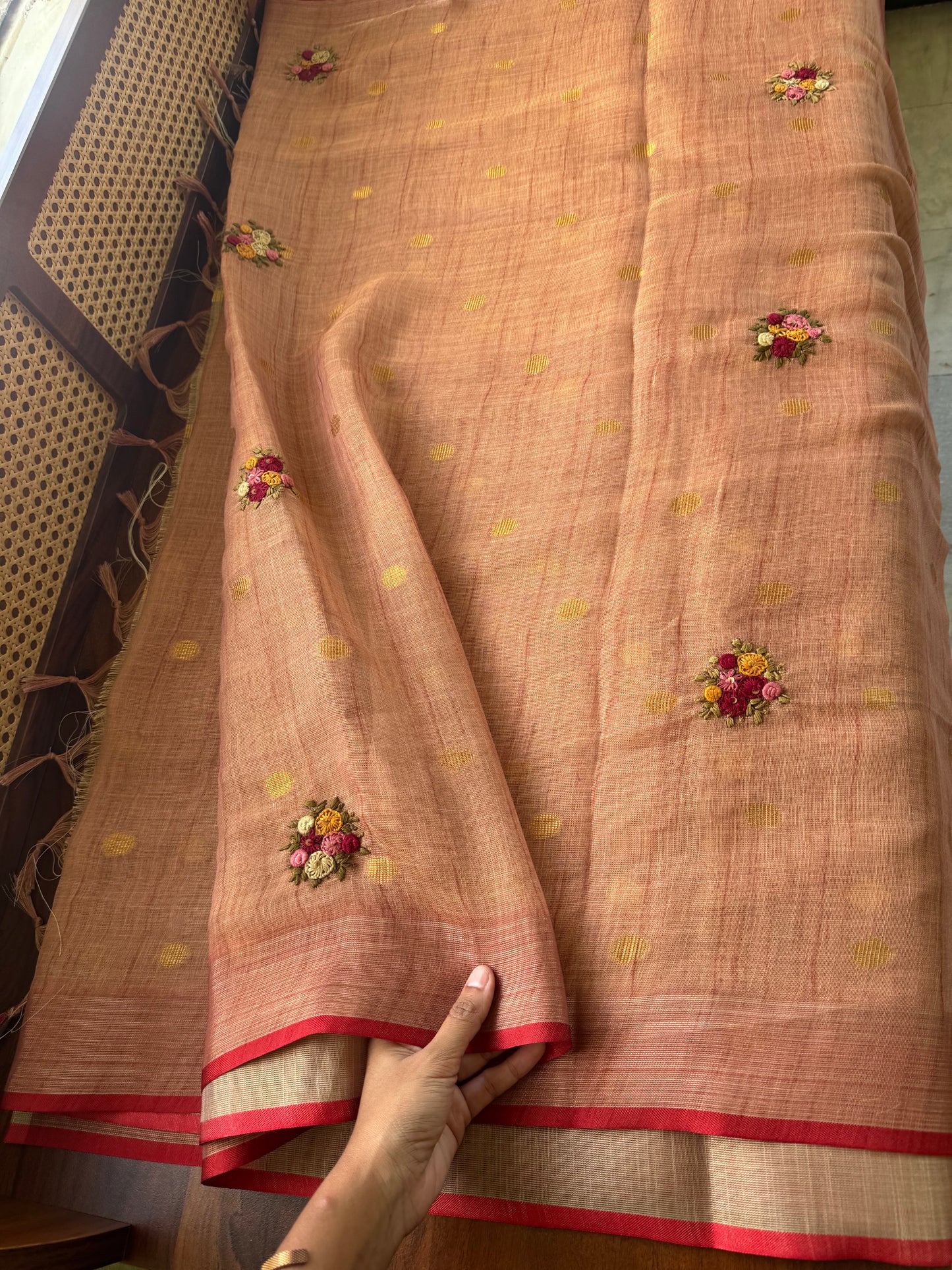 Premium Tissue Linen Sarees - Peach