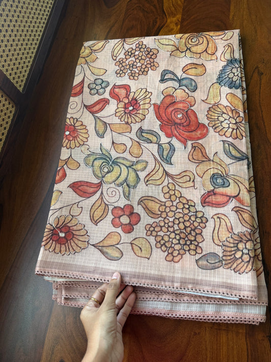 Soft Printed Kota Saree - Pastel Peach