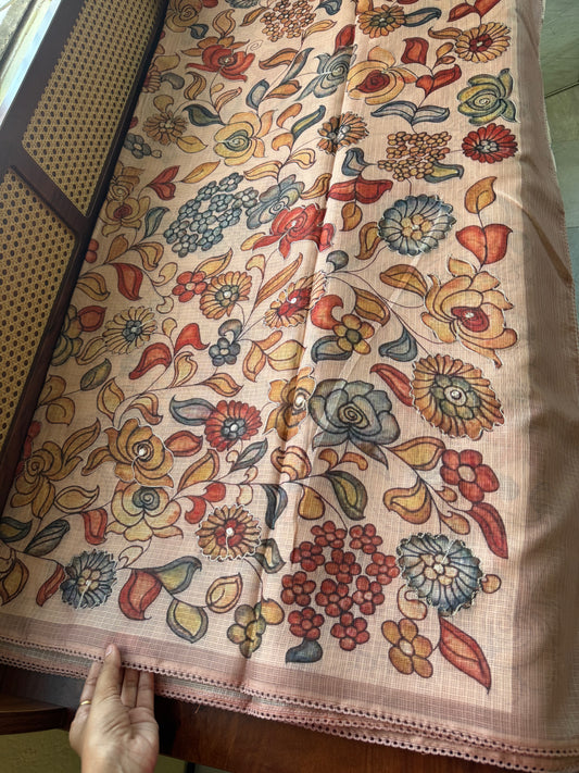 Soft Printed Kota Saree - Pastel Peach