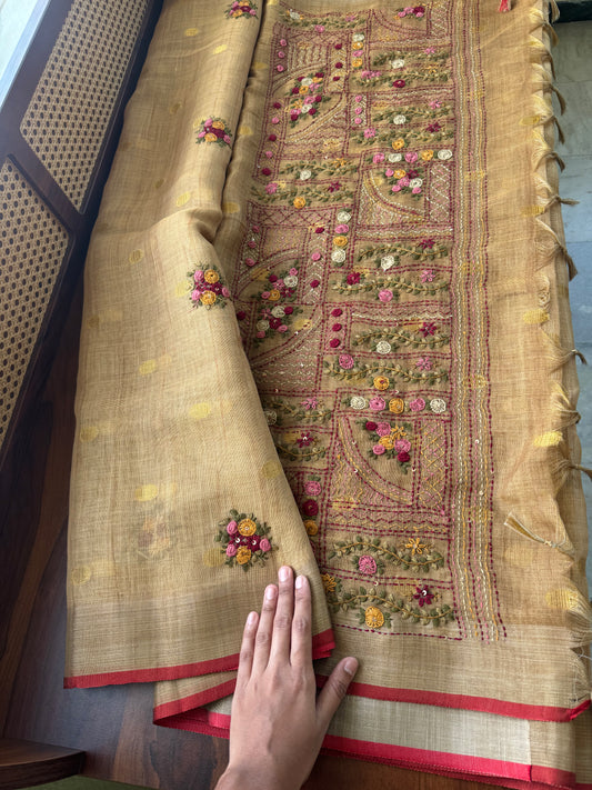 Premium Tissue Linen Sarees - Mustard Yellow