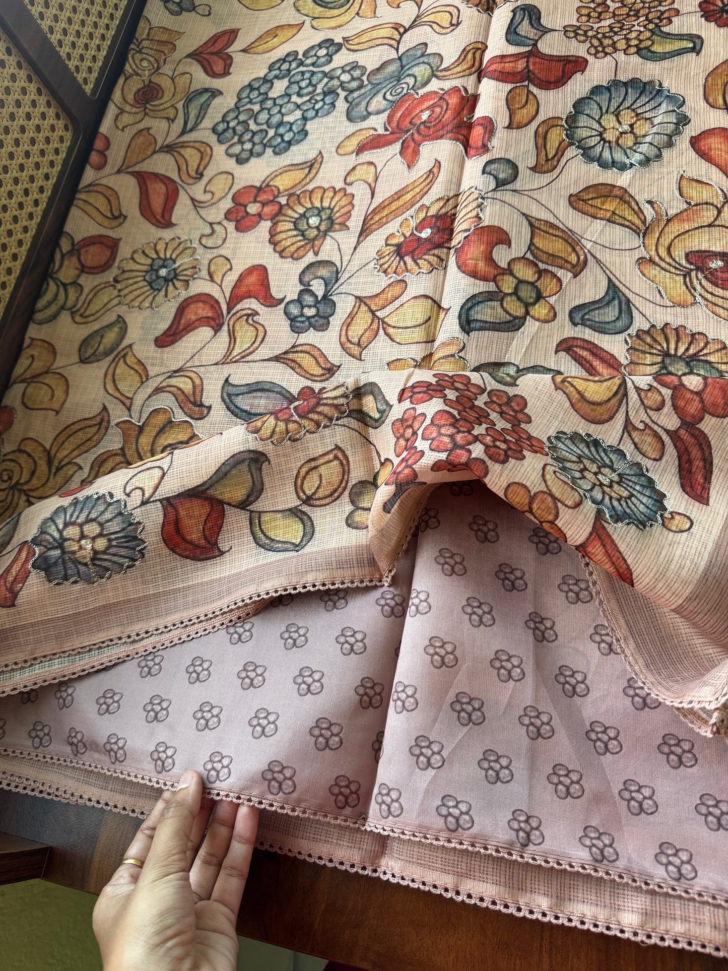 Soft Printed Kota Saree - Pastel Peach