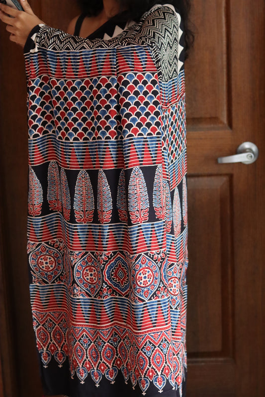 Ajrakh Modal Silk Saree - Black