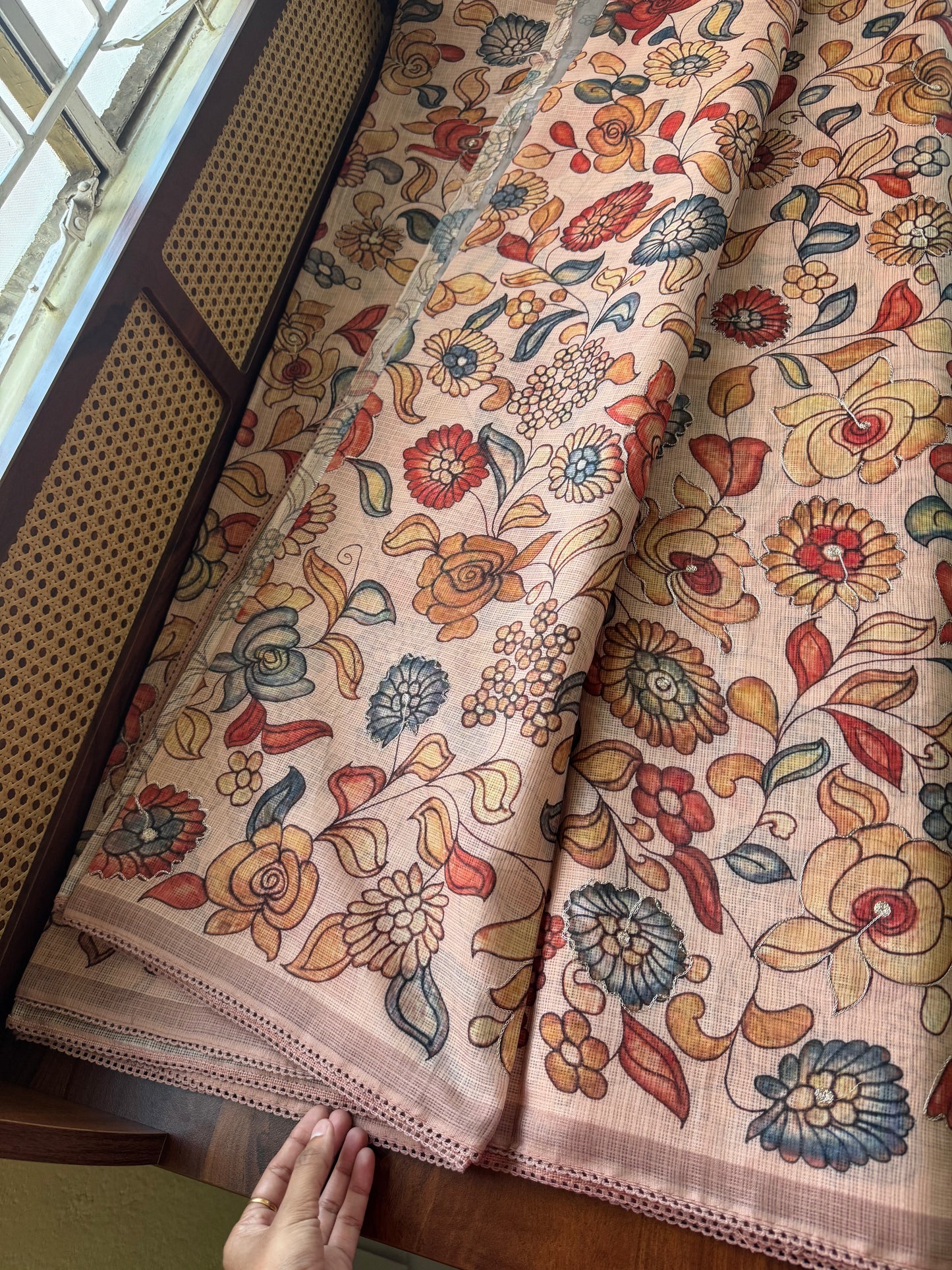 Soft Printed Kota Saree - Pastel Peach