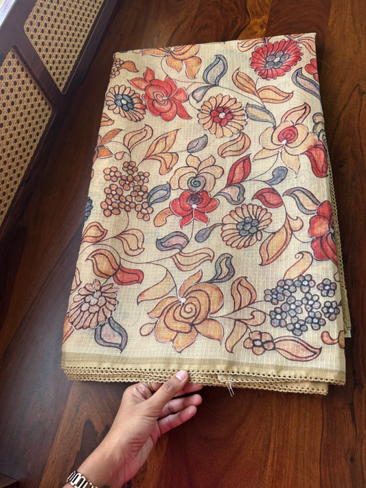 Soft Printed Kota Saree - Pastel Yellow