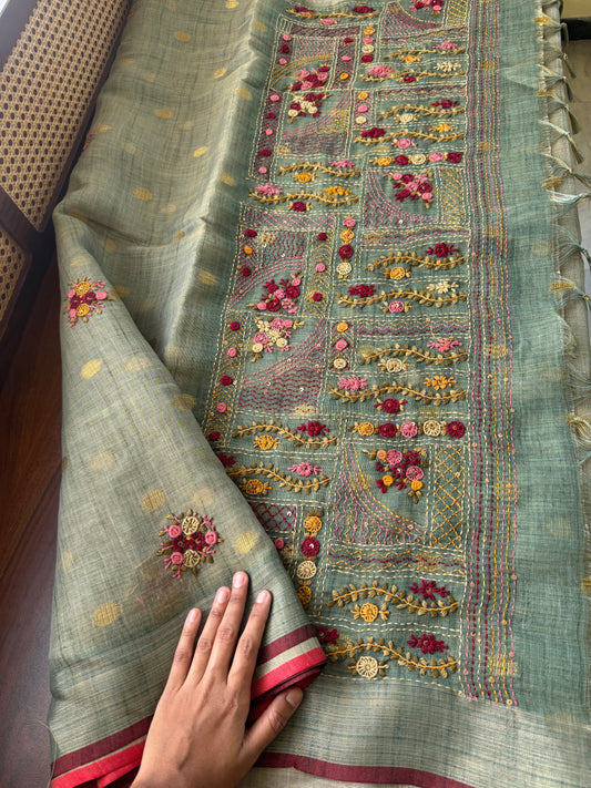 Premium Tissue Linen Sarees - Blue