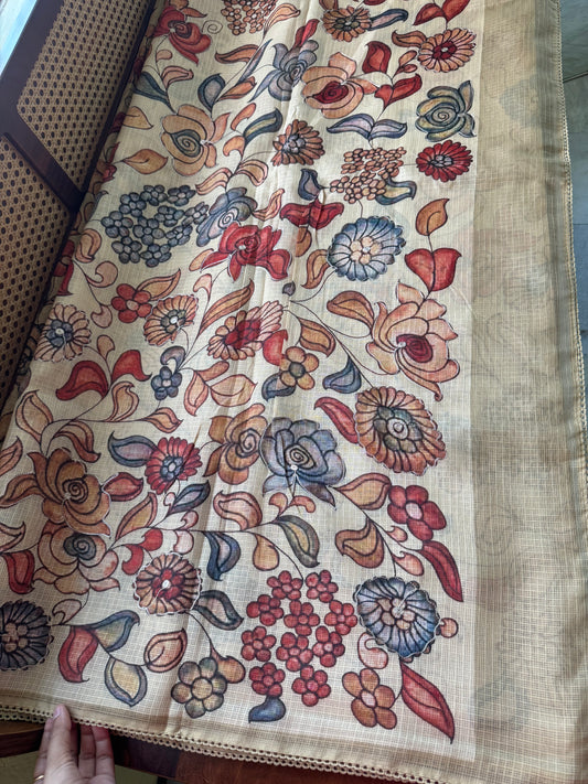 Soft Printed Kota Saree - Pastel Yellow