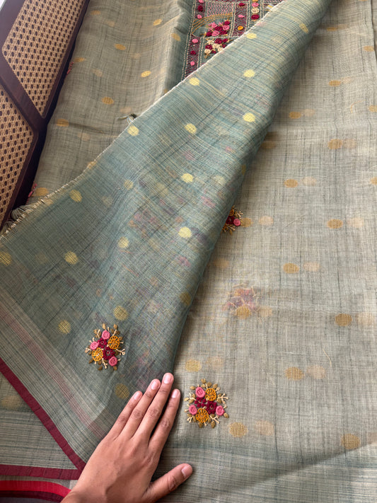 Premium Tissue Linen Sarees - Blue