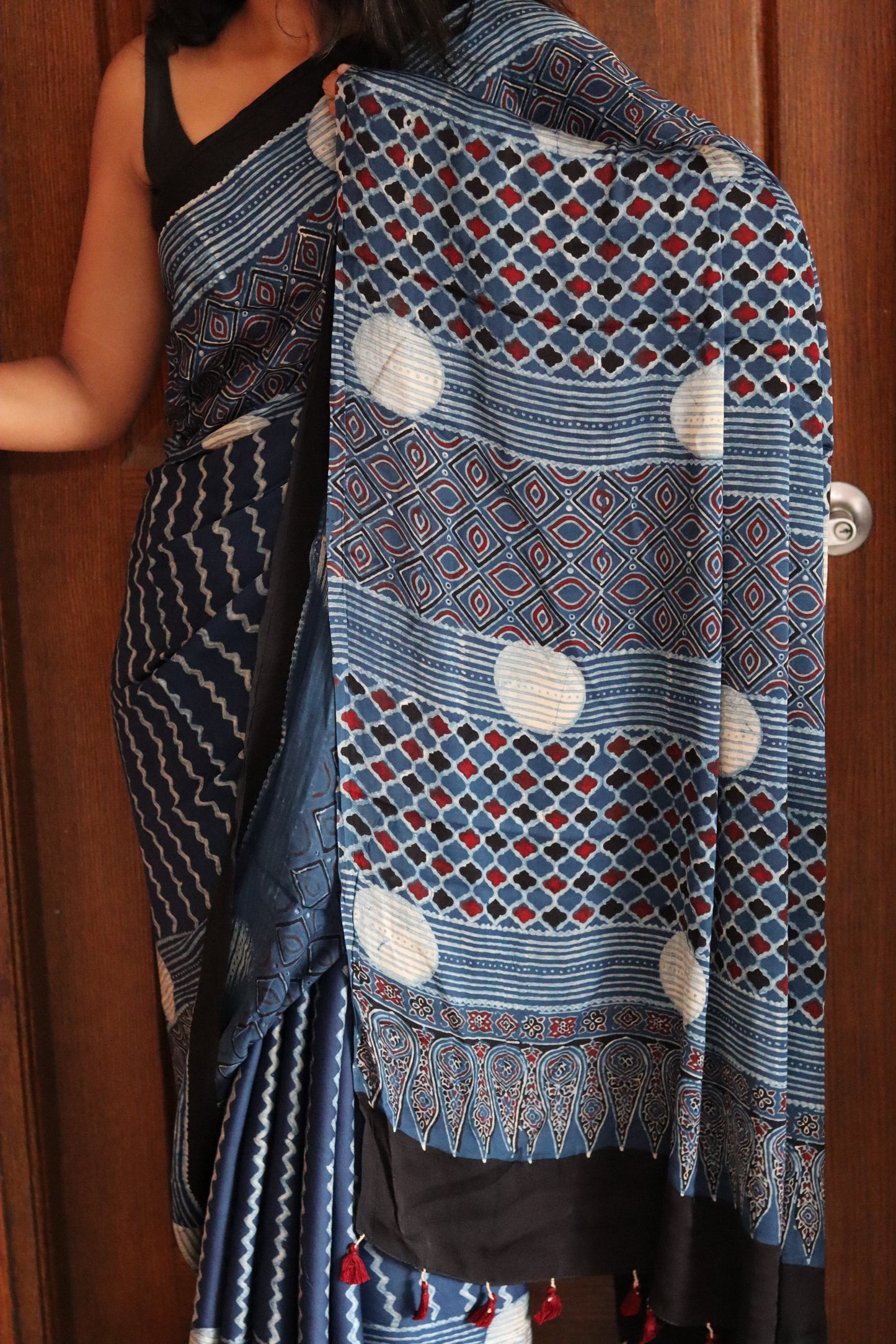 Ajrakh Modal Silk Saree - Blue