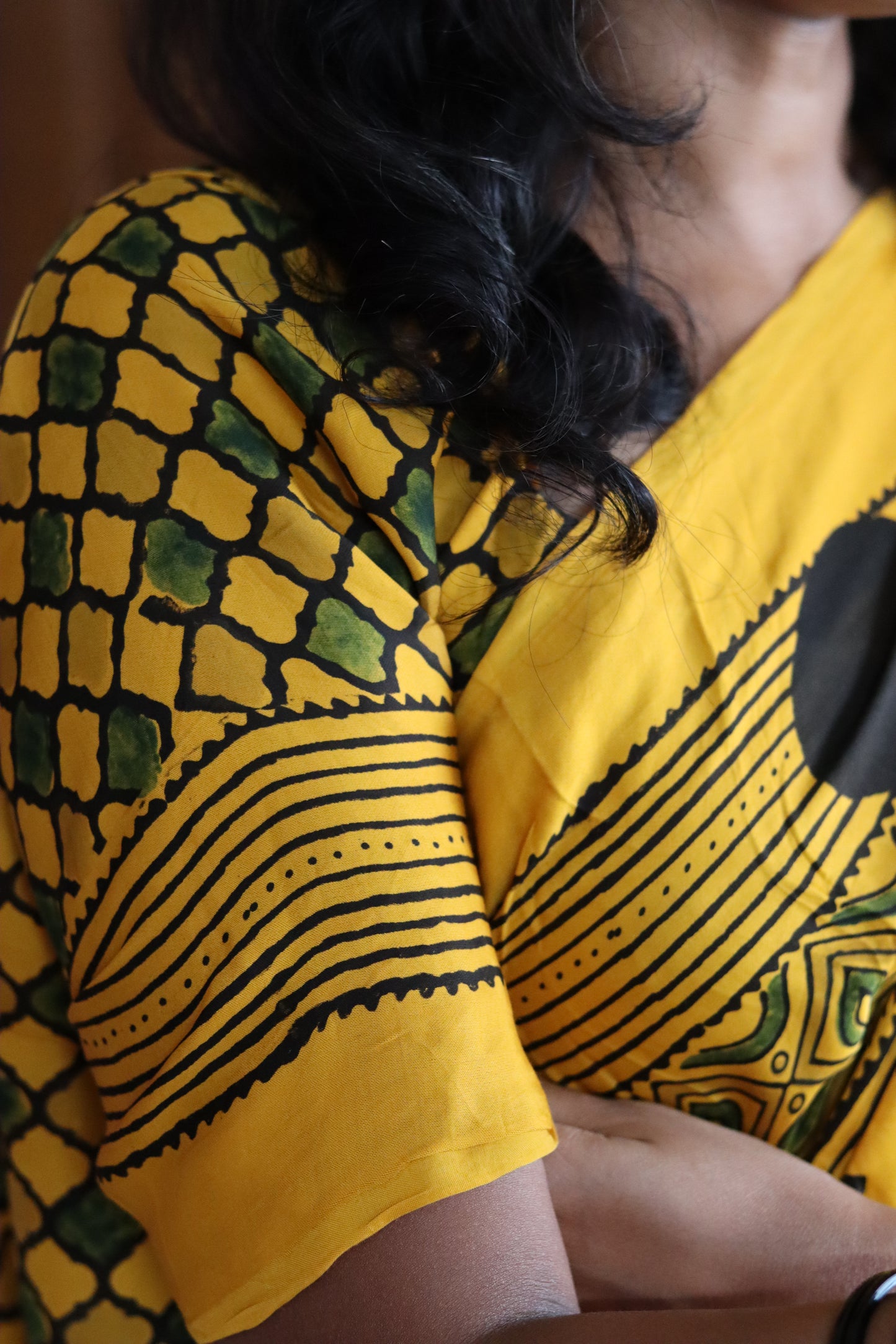 Ajrakh Modal Silk Saree - Yellow