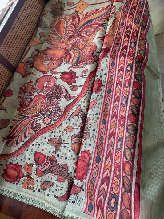 Soft Printed Kota Saree - Pastel Green