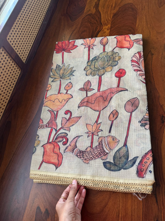 Soft Printed Kota Saree - Pastel Yellow