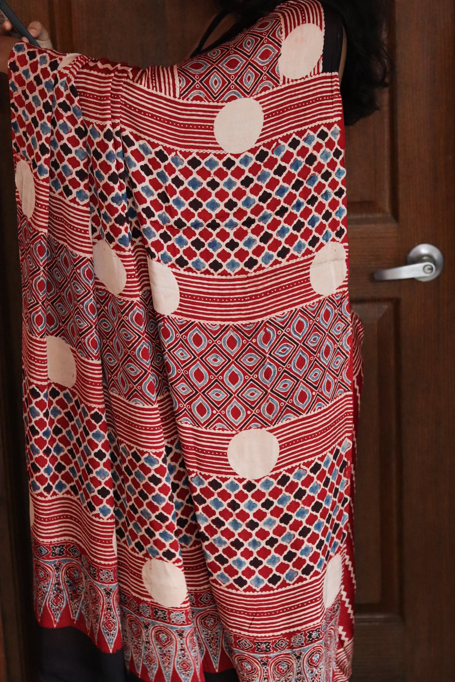 Ajrakh Modal Silk Saree - Rustic red