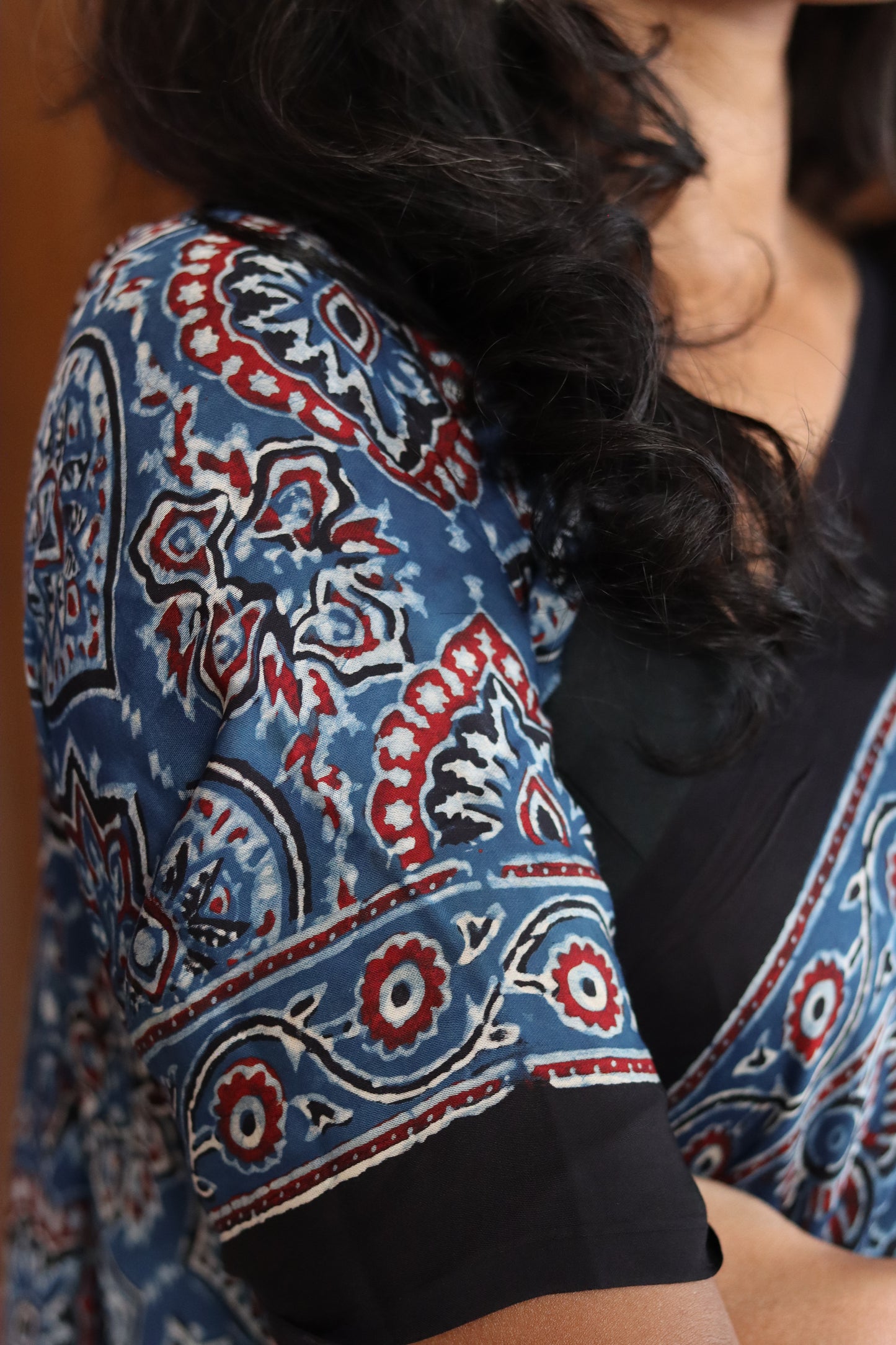 Ajrakh Modal Silk Saree - Blue