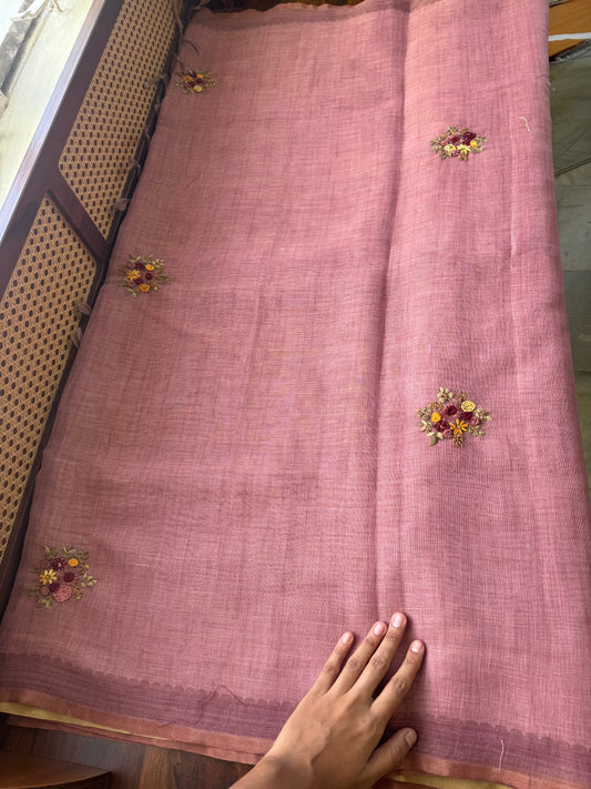 Premium Tissue Linen Sarees with heavy blouse - Pink