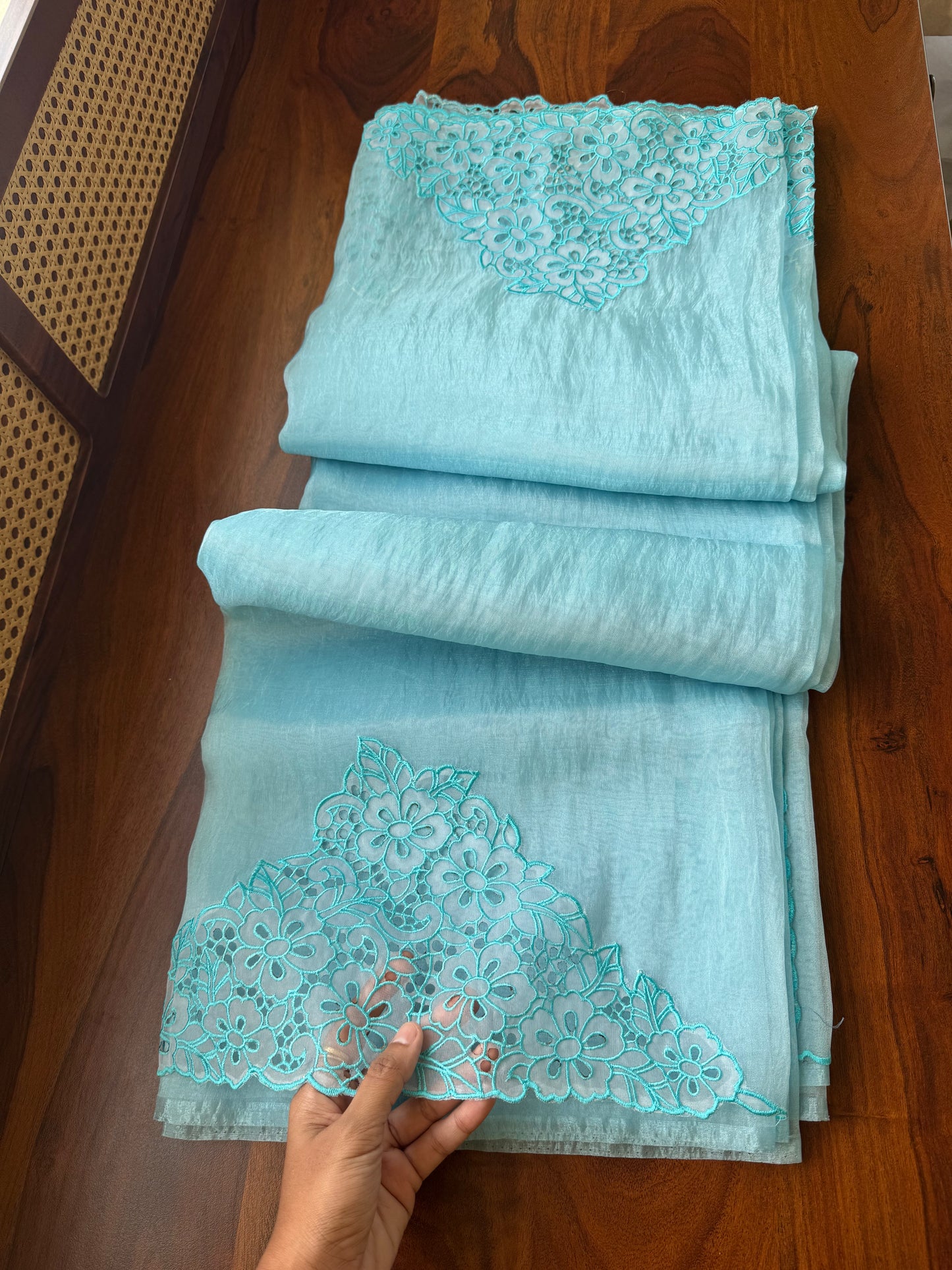 Cutwork Tissue Organza Saree - Blue