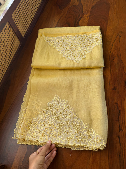 Cutwork Tissue Organza Saree - Yellow