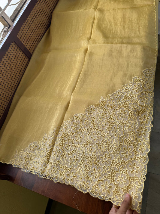 Cutwork Tissue Organza Saree - Yellow