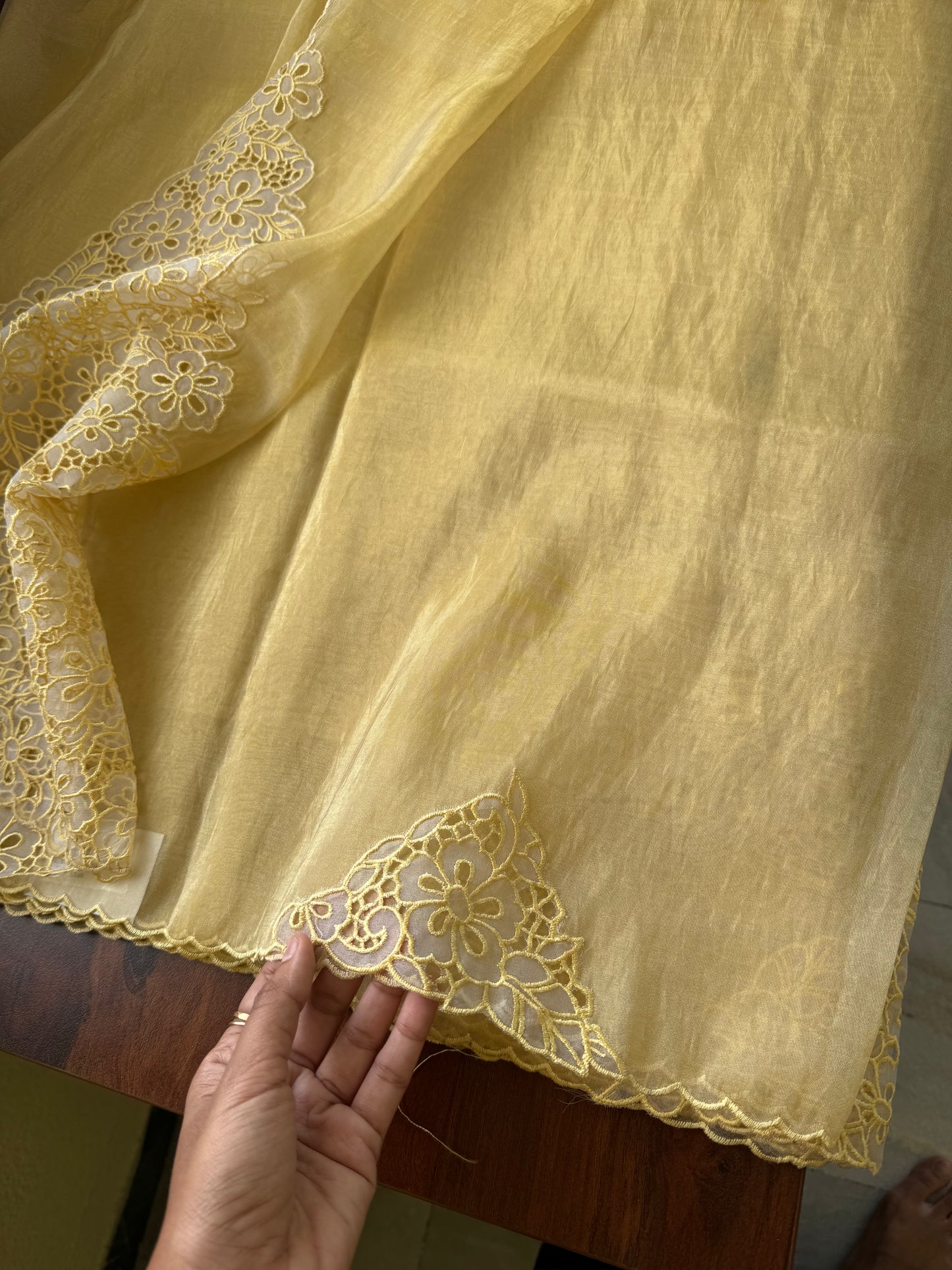 Cutwork Tissue Organza Saree - Yellow