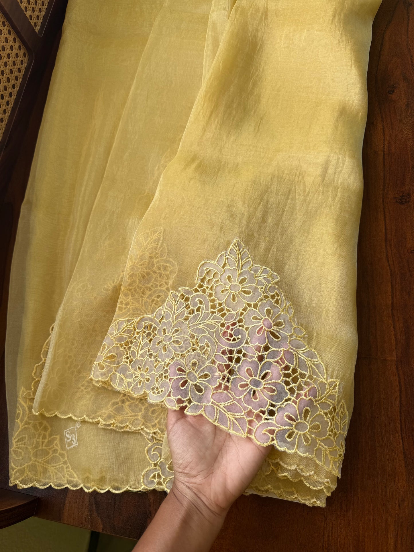 Cutwork Tissue Organza Saree - Yellow