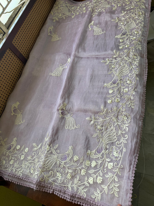 Delicate Tissue Organza Saree - Lavender