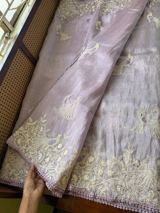 Delicate Tissue Organza Saree - Lavender