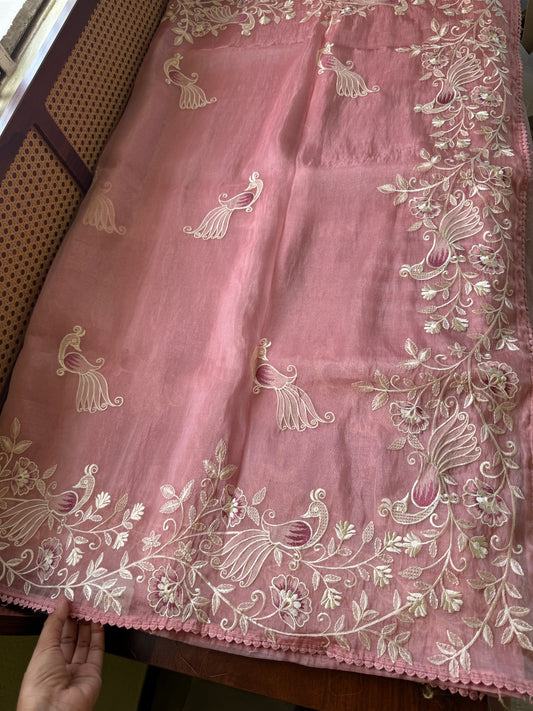 Delicate Tissue Organza Saree - Pink
