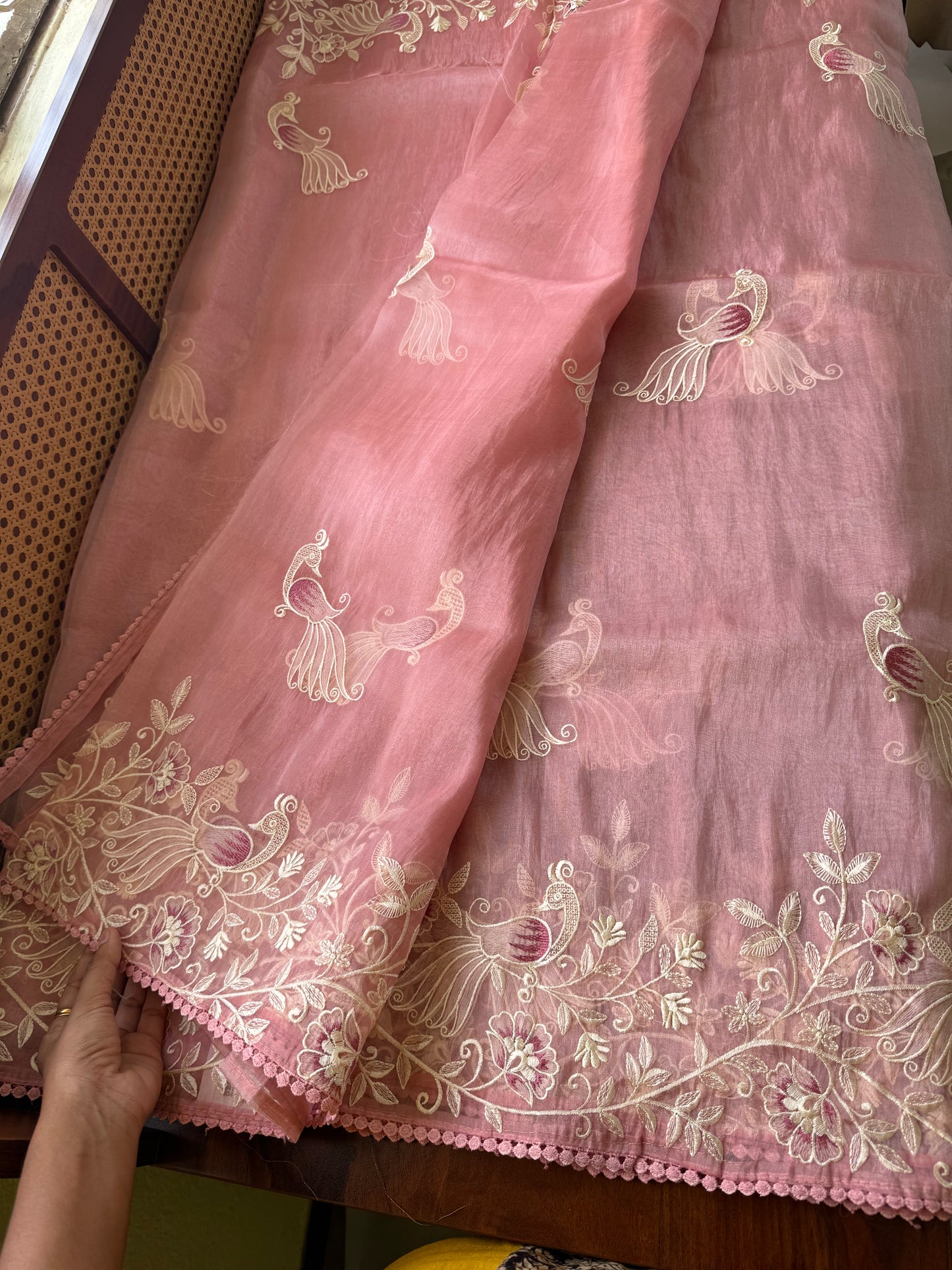 Delicate Tissue Organza Saree - Pink