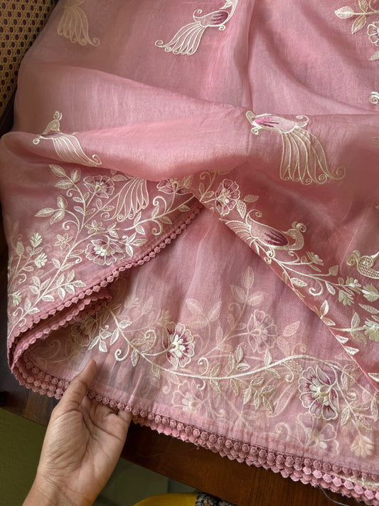 Delicate Tissue Organza Saree - Pink